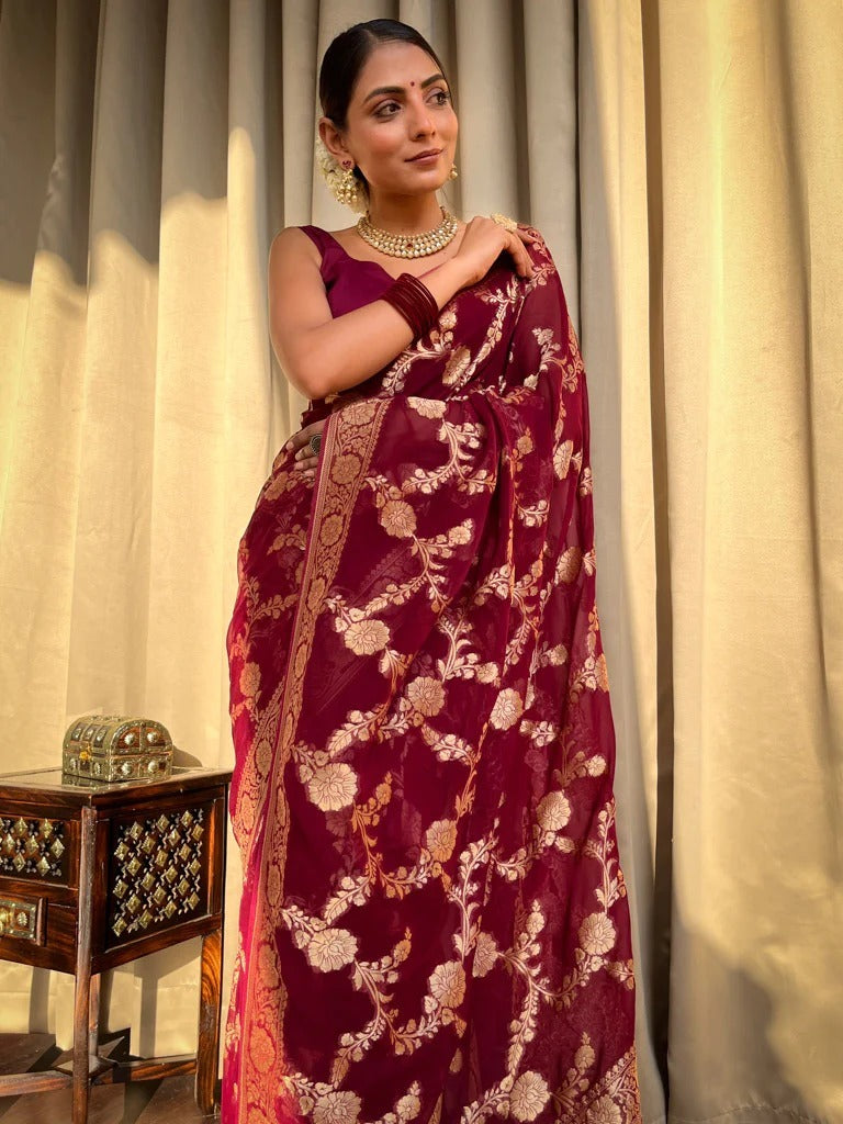 Enigmatic Wine Soft Silk Saree With Beauteous Blouse Piece