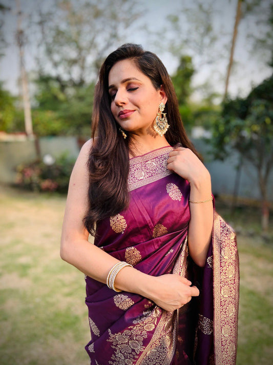 Exuberant Wine Soft Silk Saree With Surpassing Blouse Piece