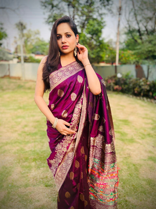 Exuberant Wine Soft Silk Saree With Surpassing Blouse Piece
