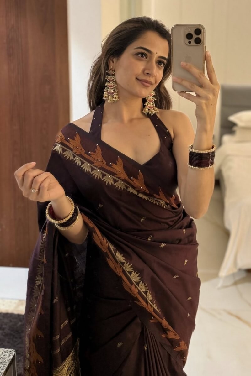 Magnificat Brown Soft Silk Saree With Diaphanous Blouse Piece