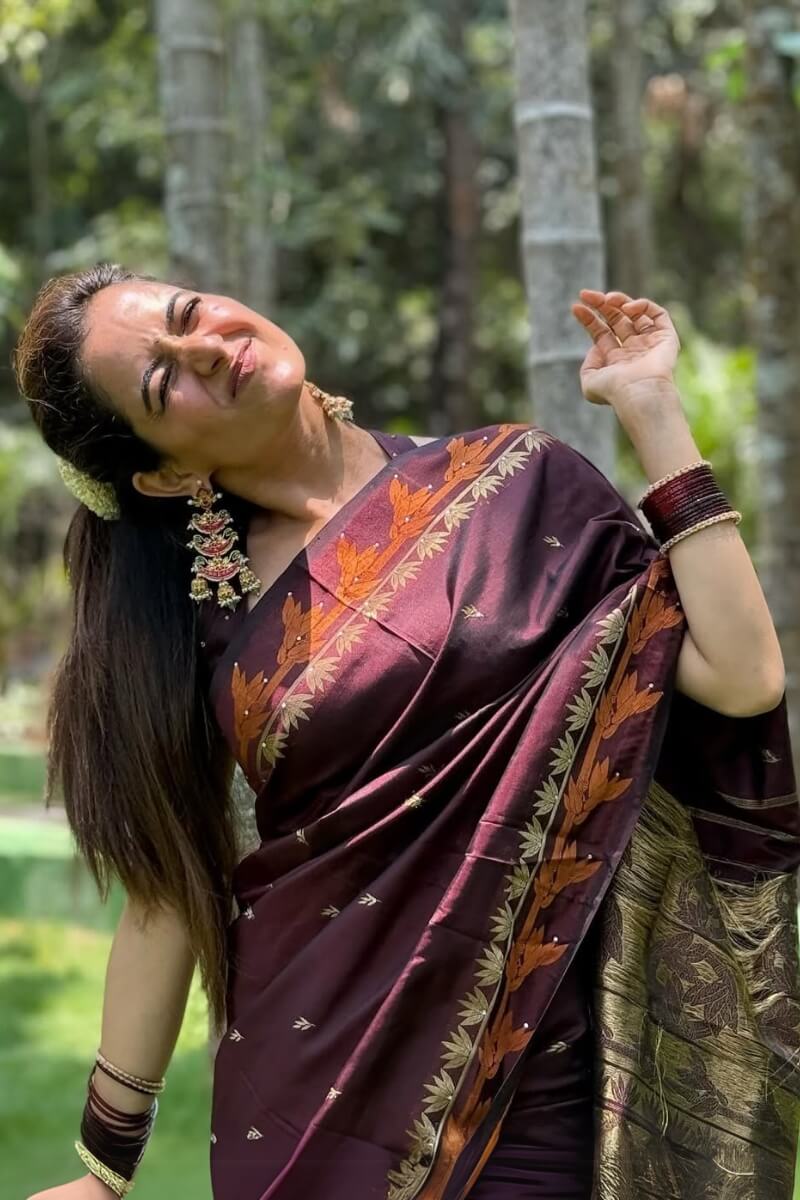 Magnificat Brown Soft Silk Saree With Diaphanous Blouse Piece