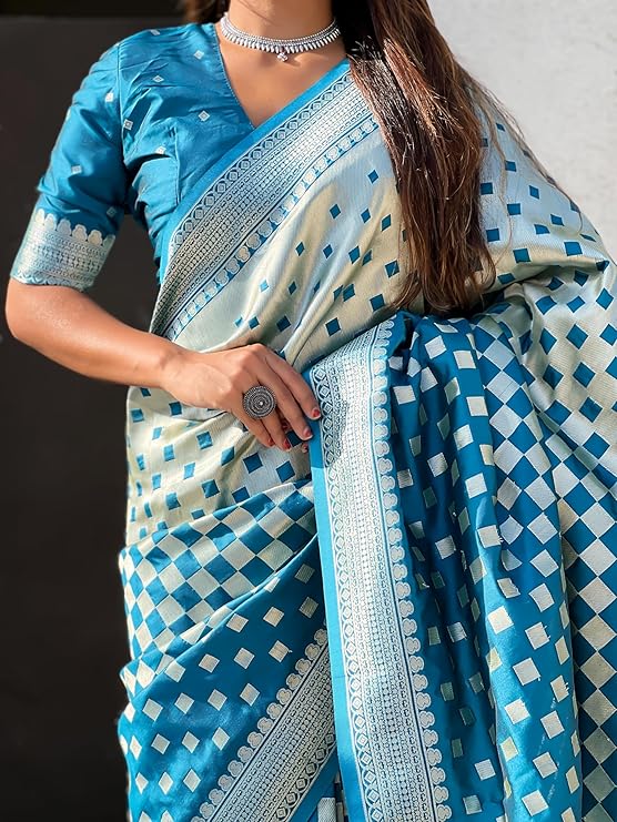Appealing Firozi Soft Silk Saree With Deserving Blouse Piece