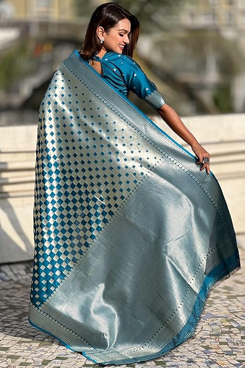 Appealing Firozi Soft Silk Saree With Deserving Blouse Piece