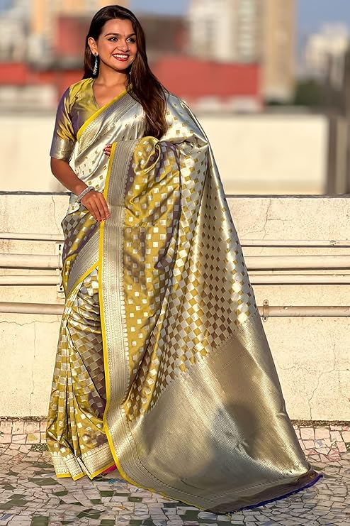 Unique Mustard Soft Silk Saree With Ratatouille Blouse Piece