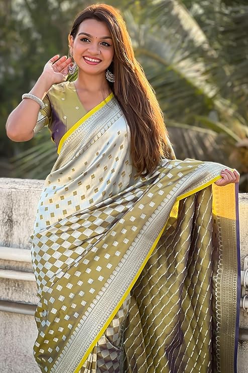 Unique Mustard Soft Silk Saree With Ratatouille Blouse Piece