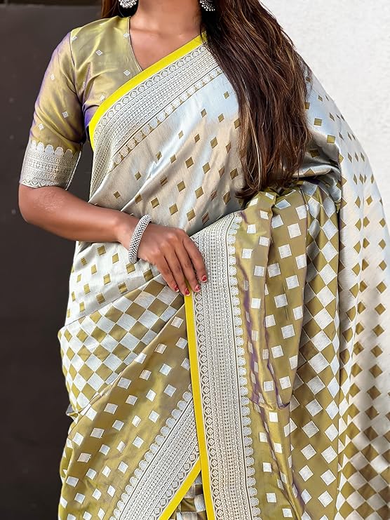 Unique Mustard Soft Silk Saree With Ratatouille Blouse Piece