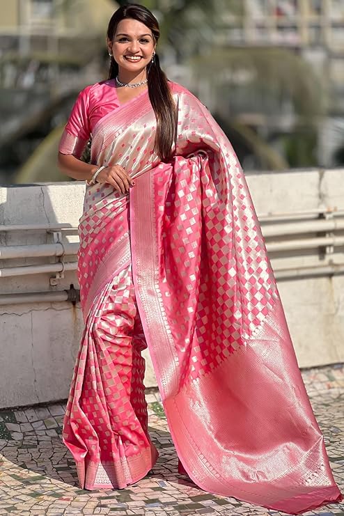 Prodigal Pink Soft Silk Saree With Seraphic Blouse Piece