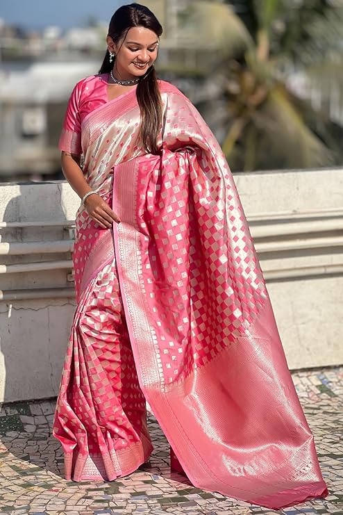 Prodigal Pink Soft Silk Saree With Seraphic Blouse Piece