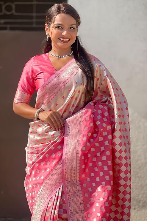 Prodigal Pink Soft Silk Saree With Seraphic Blouse Piece