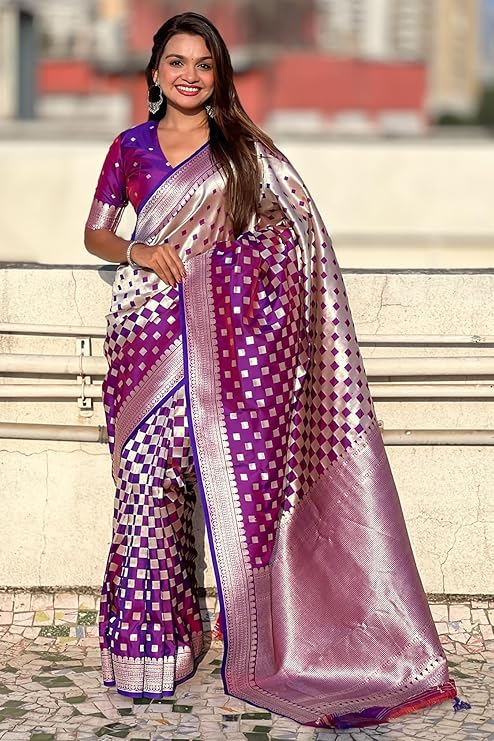 Staggering Purple Soft Silk Saree With Ephemeral Blouse Piece
