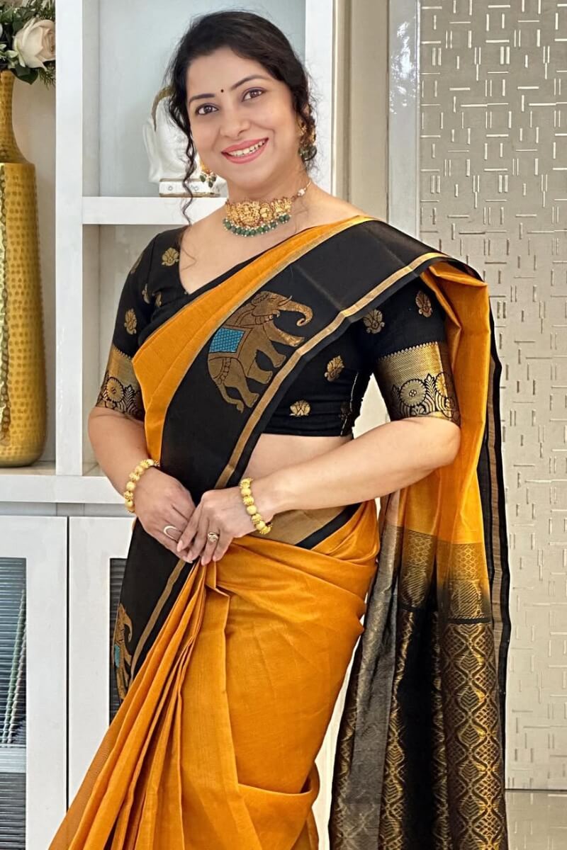 Ephemeral Mustard Soft Silk Saree With Precious Blouse Piece