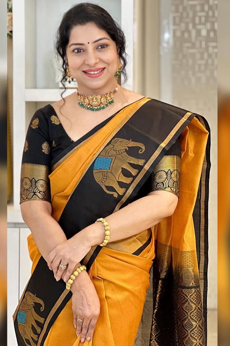 Ephemeral Mustard Soft Silk Saree With Precious Blouse Piece