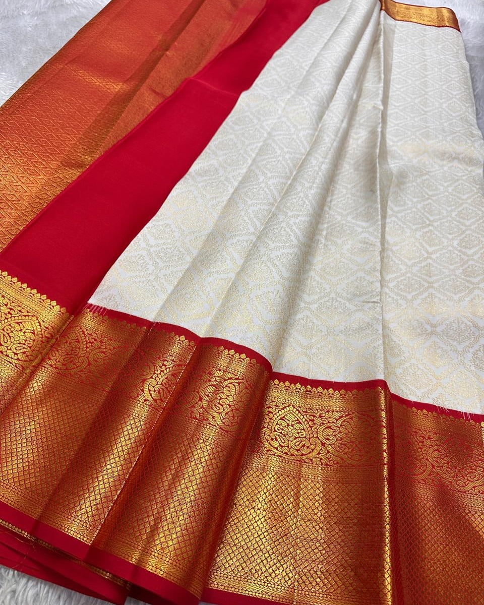 Delightful Beige Soft Silk Saree With Breathtaking Blouse Piece