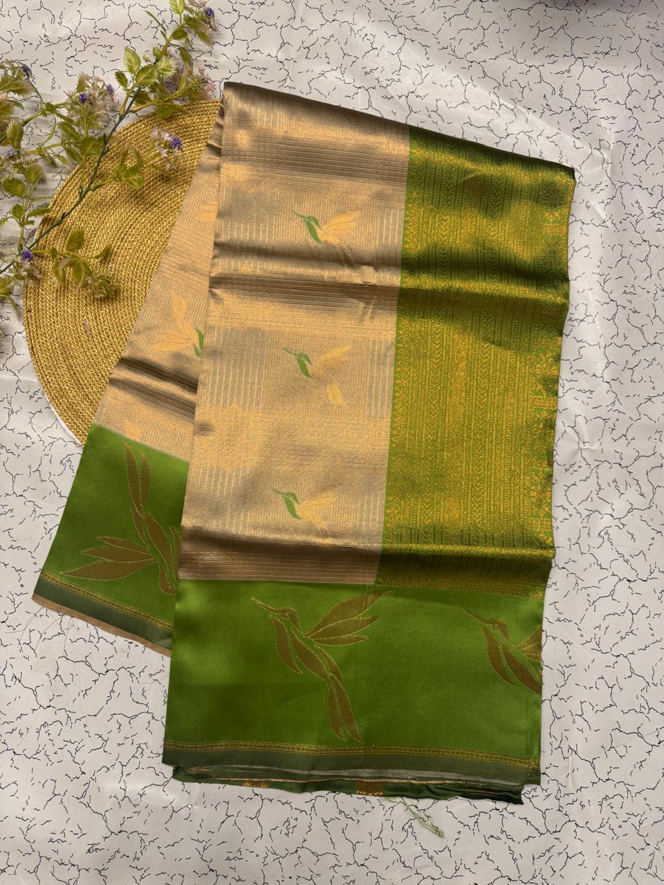 Brood Beige Soft Banarasi Silk Saree With Ephemeral Blouse Piece