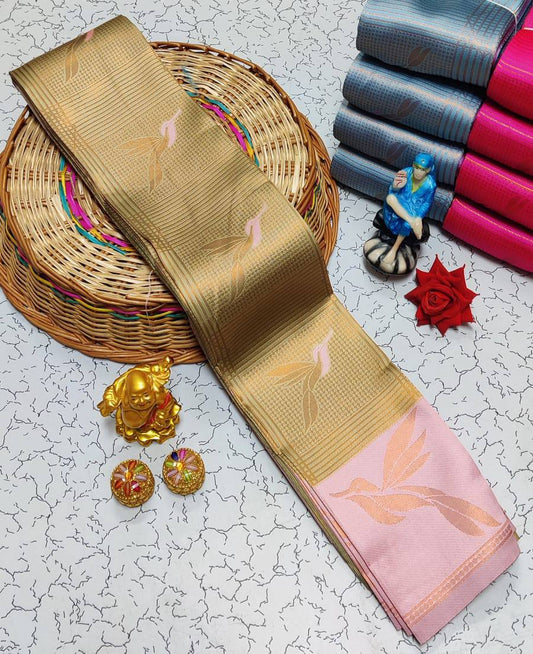 Ephemeral Beige Soft Banarasi Silk Saree With Woebegone Blouse Piece