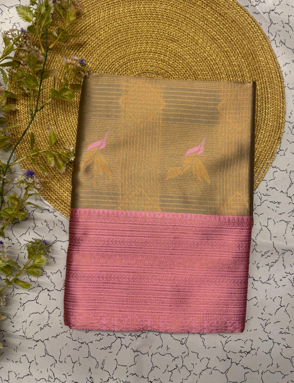 Ephemeral Beige Soft Banarasi Silk Saree With Woebegone Blouse Piece