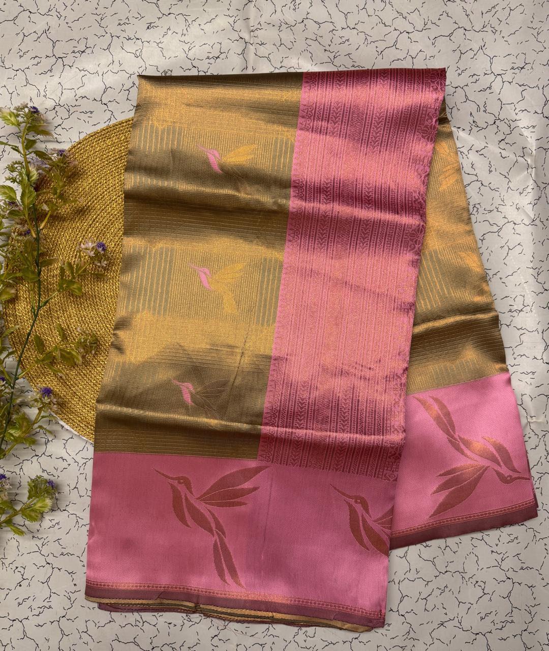 Ephemeral Beige Soft Banarasi Silk Saree With Woebegone Blouse Piece