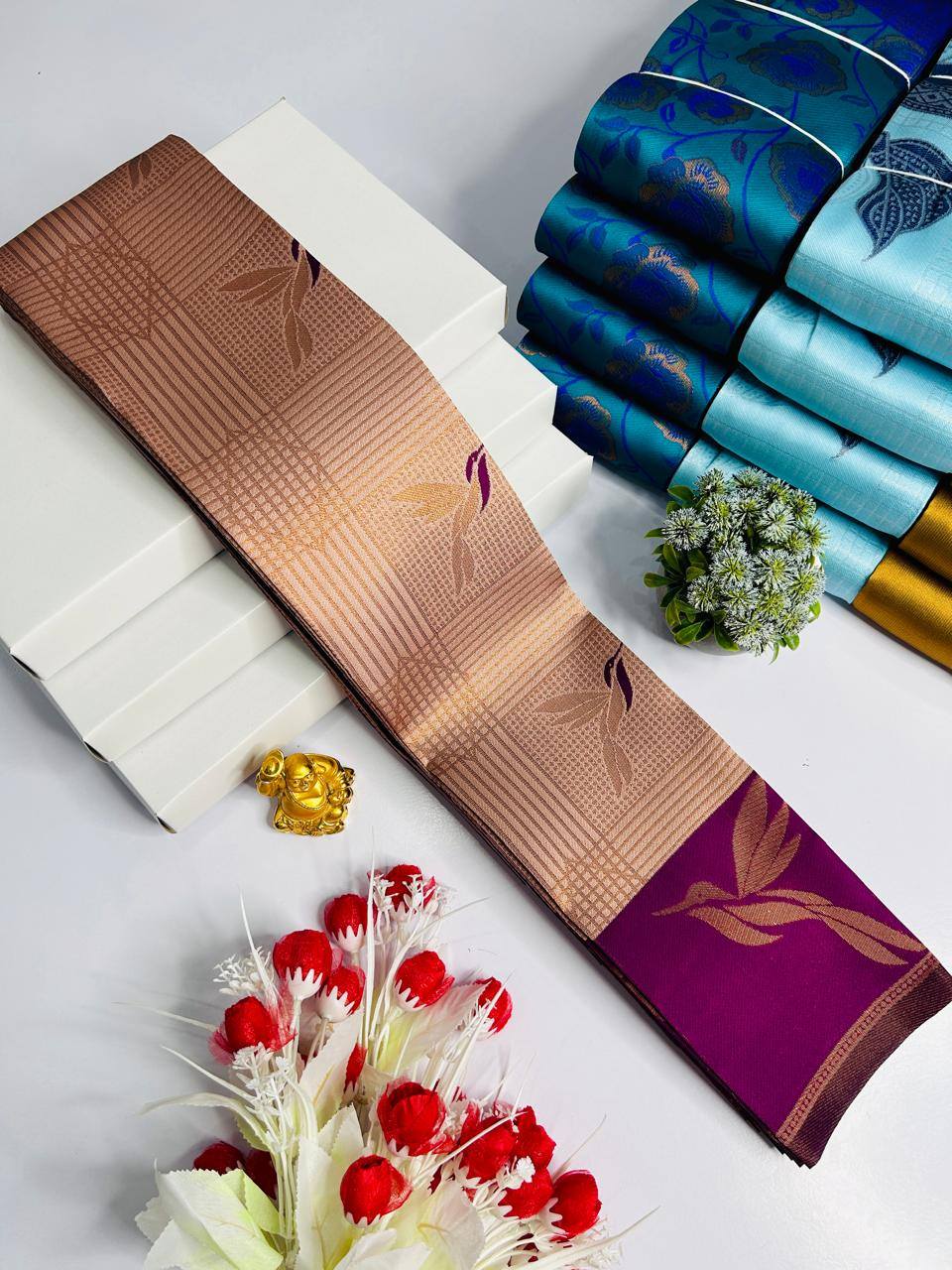 Felicitous Beige Soft Banarasi Silk Saree With Flattering Blouse Piece