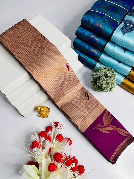 Felicitous Beige Soft Banarasi Silk Saree With Flattering Blouse Piece