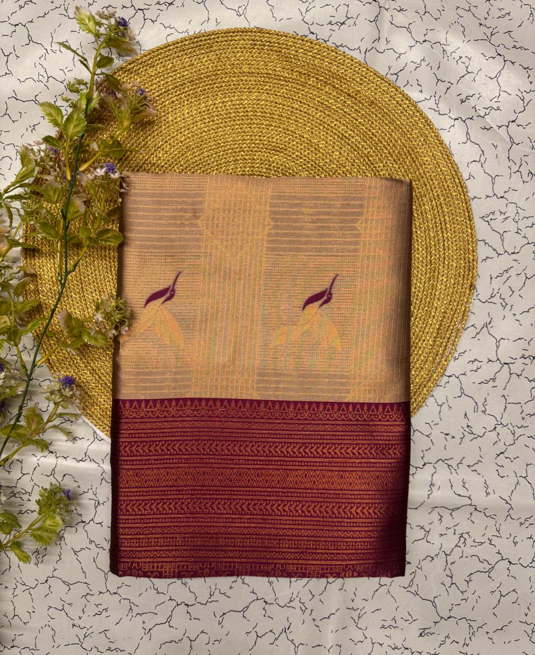 Felicitous Beige Soft Banarasi Silk Saree With Flattering Blouse Piece