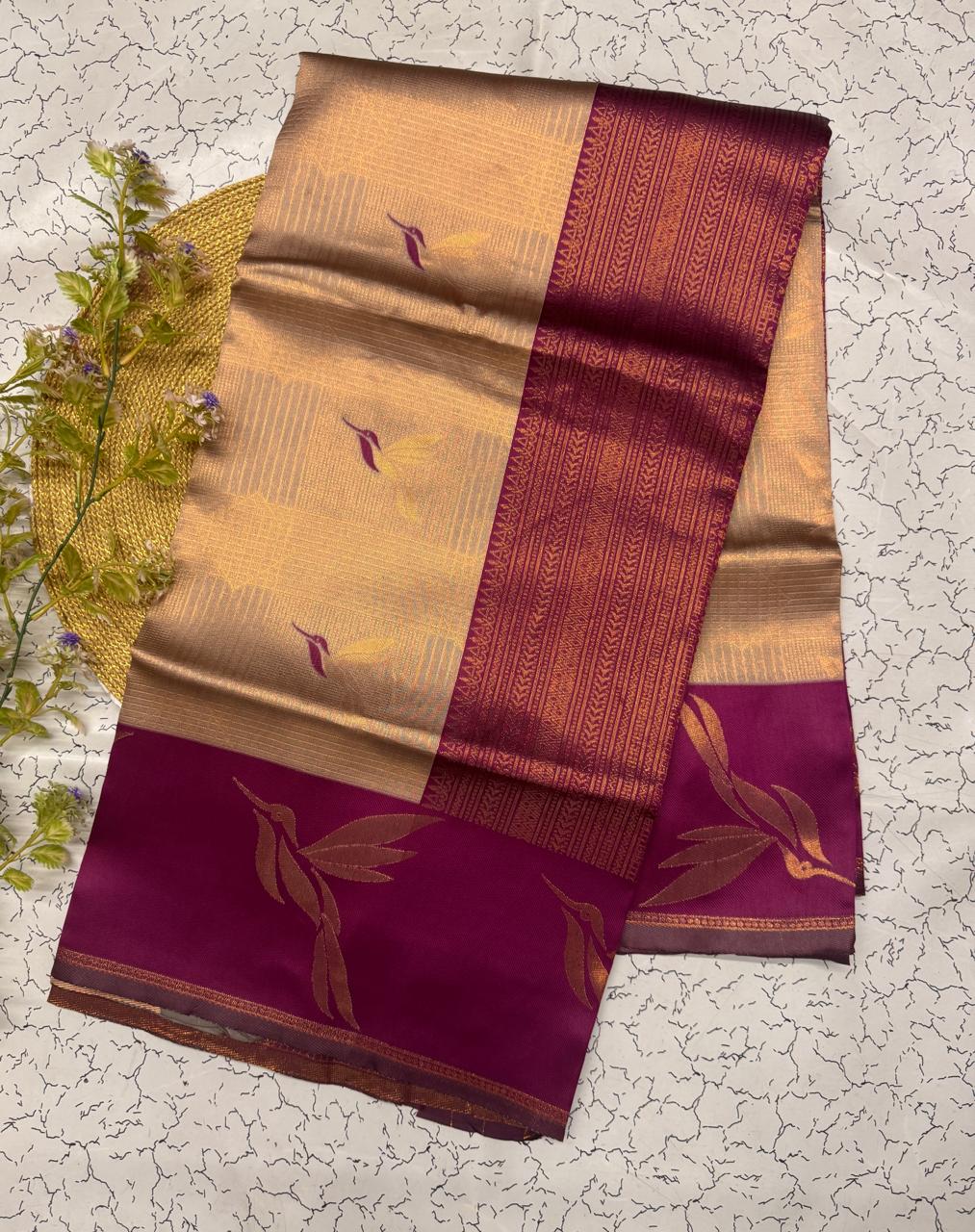 Felicitous Beige Soft Banarasi Silk Saree With Flattering Blouse Piece