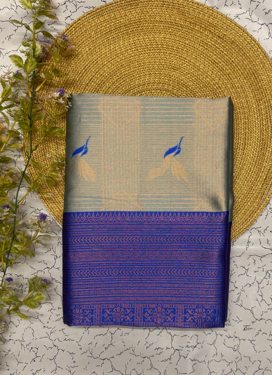 Inimitable Sky Soft Banarasi Silk Saree With Enchanting Blouse Piece