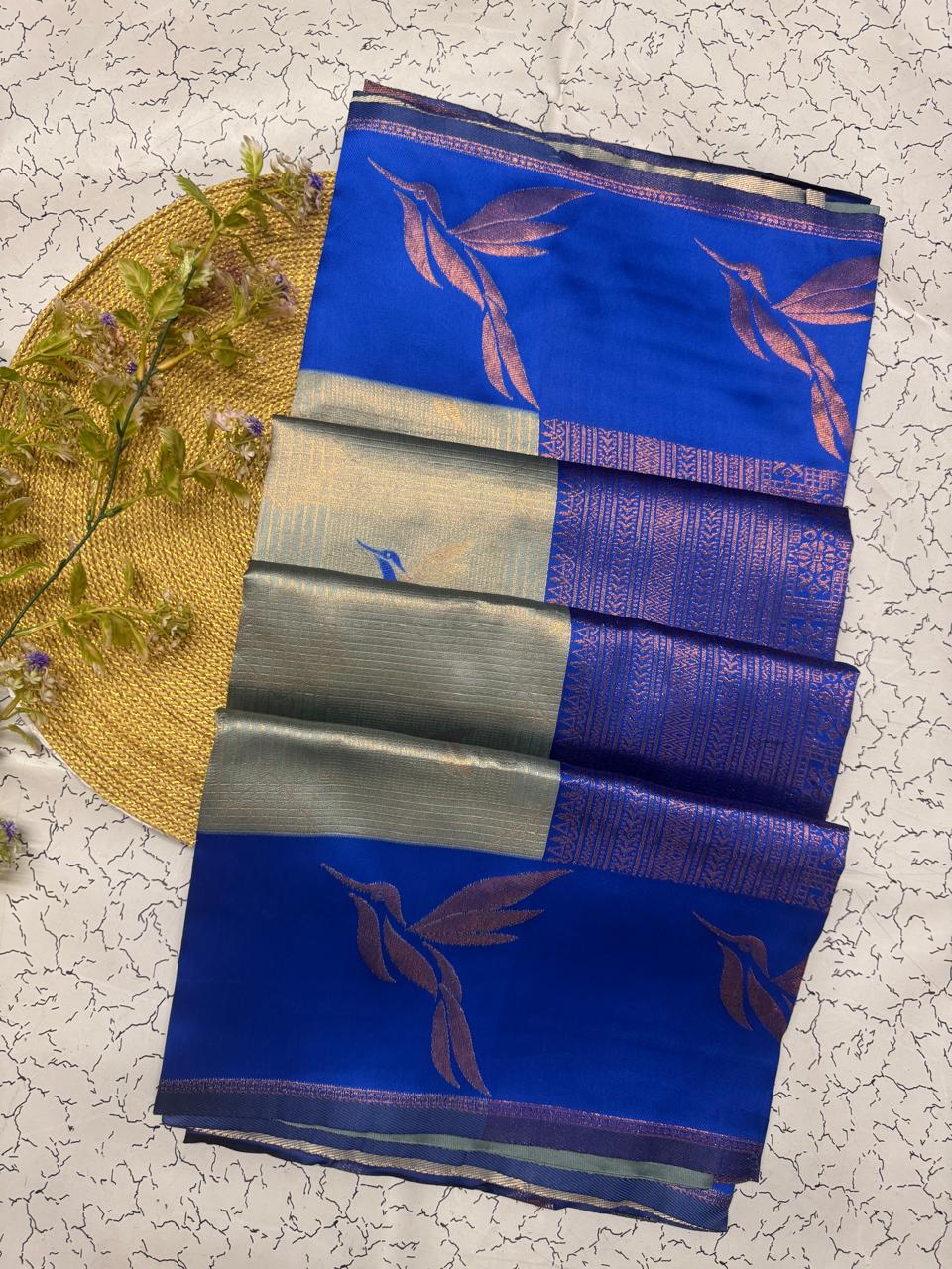 Inimitable Sky Soft Banarasi Silk Saree With Enchanting Blouse Piece