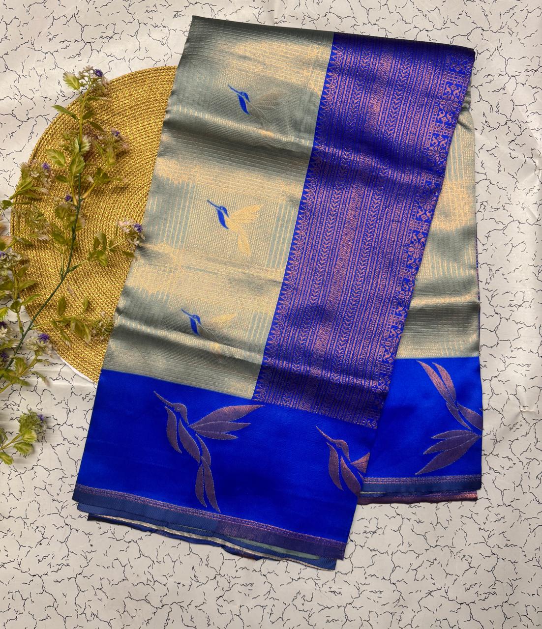 Inimitable Sky Soft Banarasi Silk Saree With Enchanting Blouse Piece