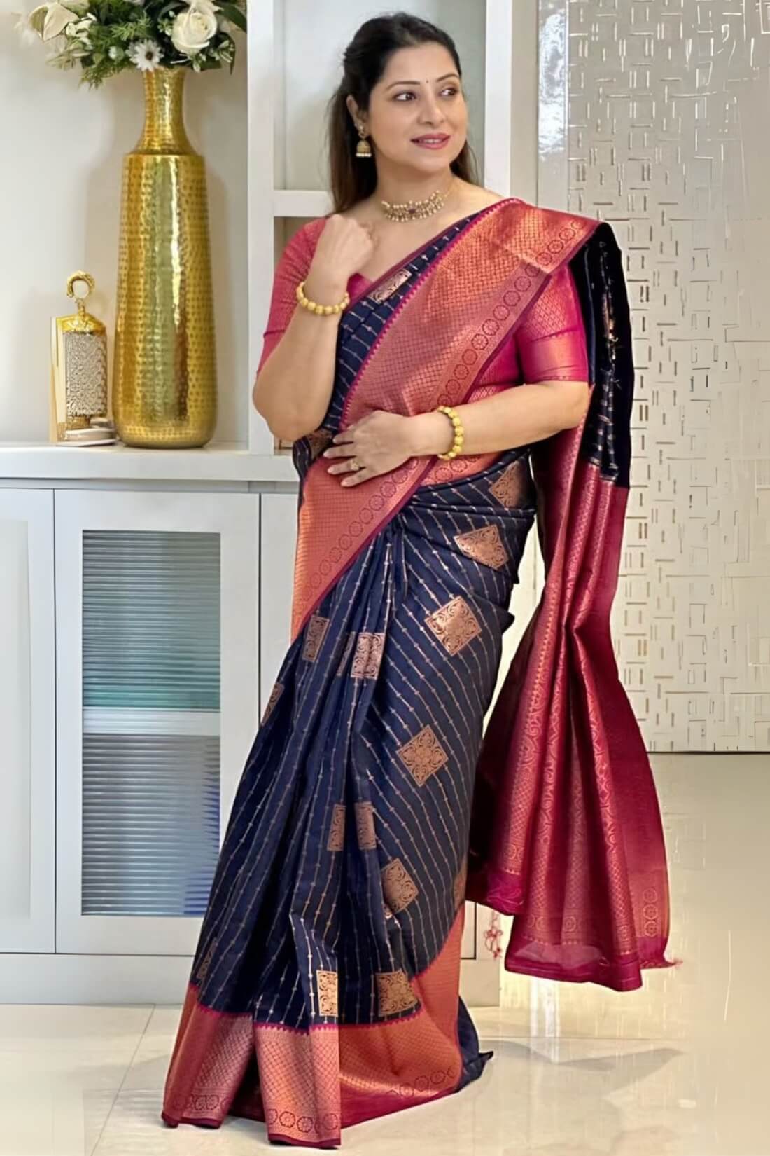 Bucolic Navy Blue Soft Silk Saree With Amazing Blouse Piece