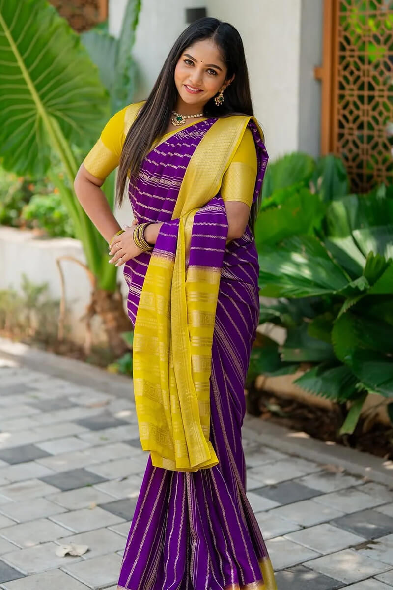 Majestic Purple Soft Silk Saree With Aplomb Blouse Piece
