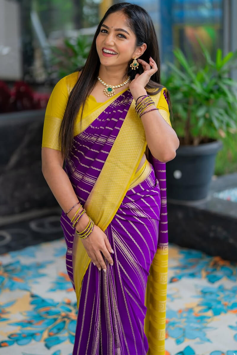Majestic Purple Soft Silk Saree With Aplomb Blouse Piece