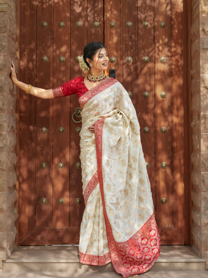 Quintessential Beige Soft Silk Saree With Classy Blouse Piece