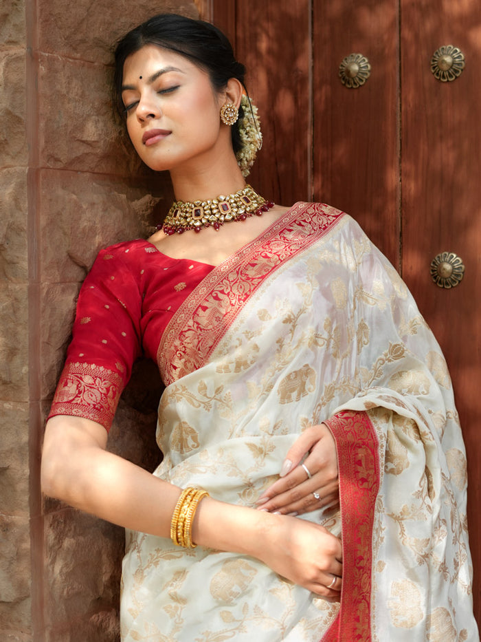 Quintessential Beige Soft Silk Saree With Classy Blouse Piece