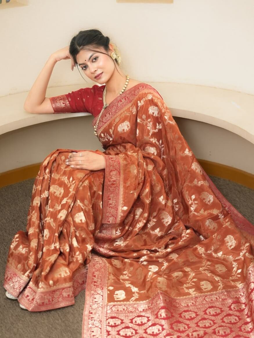 Divine Orange Soft Silk Saree With Rhapsodic Blouse Piece