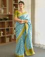 Fairytale Sky Soft Silk Saree With Profuse Blouse Piece