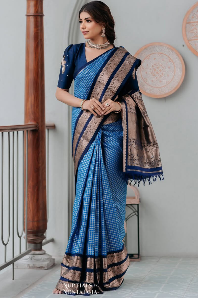 Splendorous Blue Soft Silk Saree With Nemesis Blouse Piece