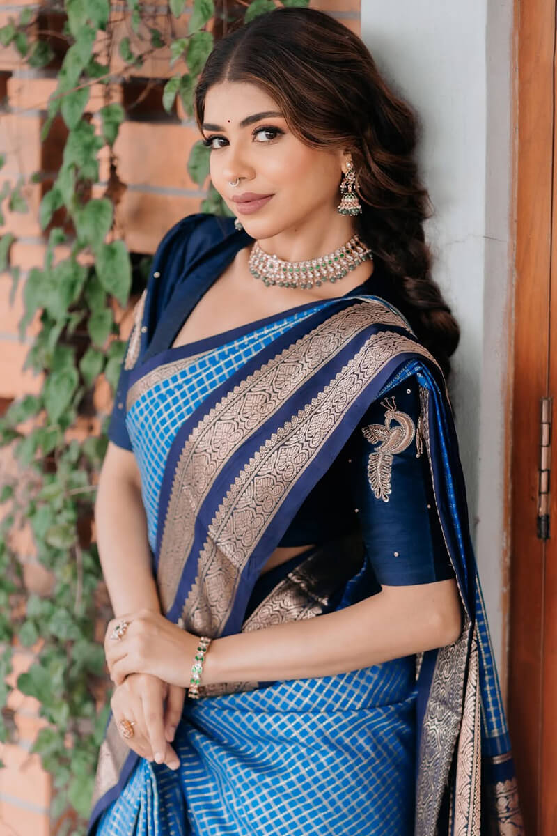 Splendorous Blue Soft Silk Saree With Nemesis Blouse Piece