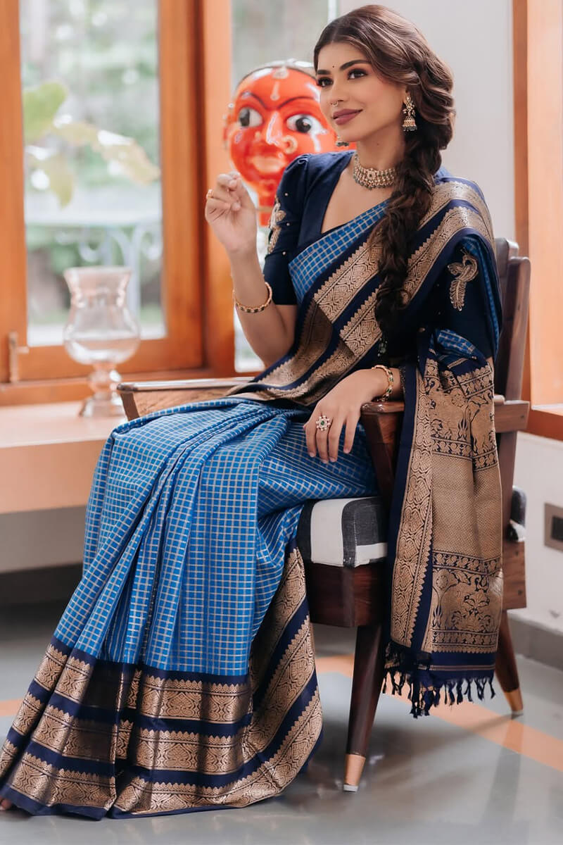 Splendorous Blue Soft Silk Saree With Nemesis Blouse Piece