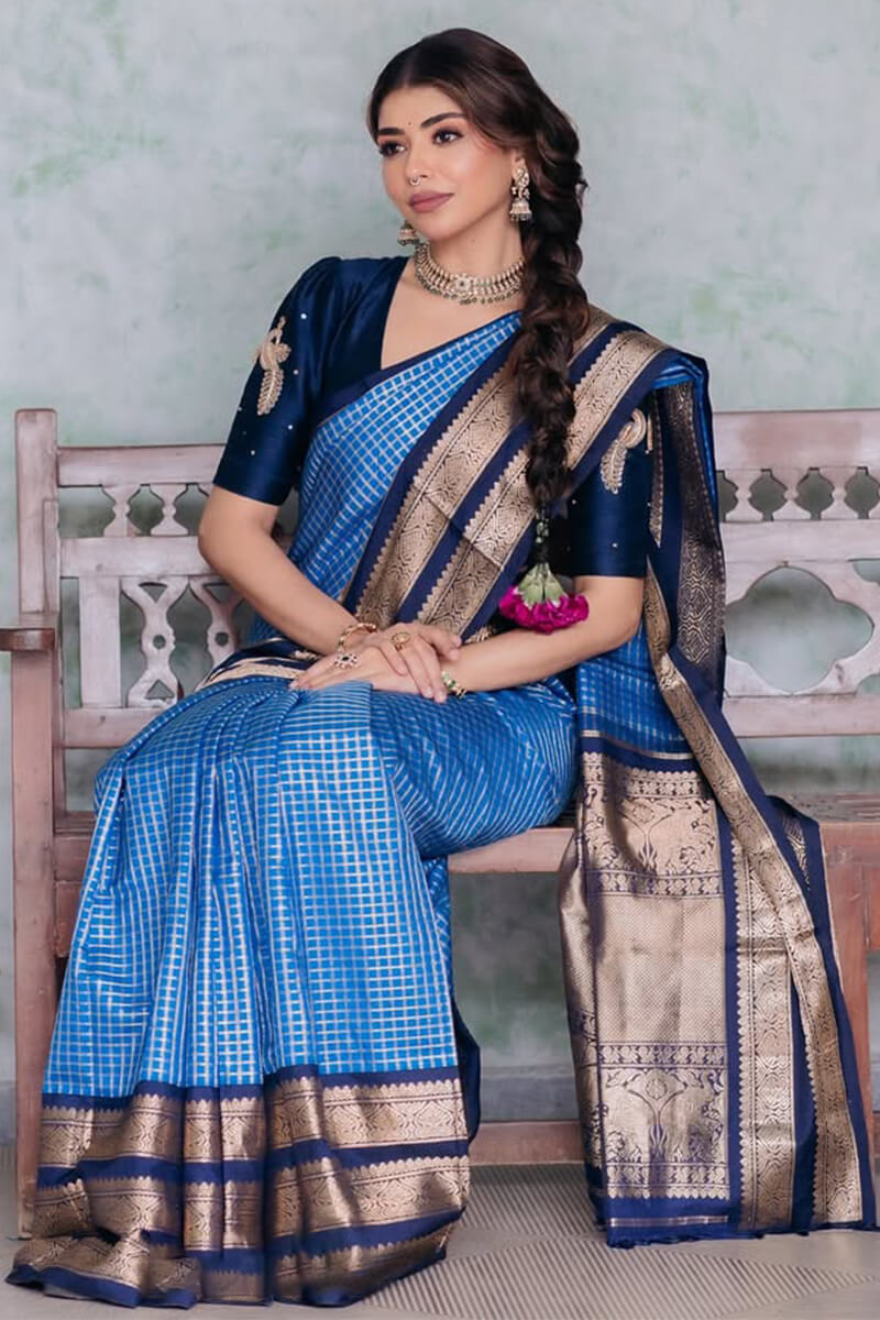 Splendorous Blue Soft Silk Saree With Nemesis Blouse Piece