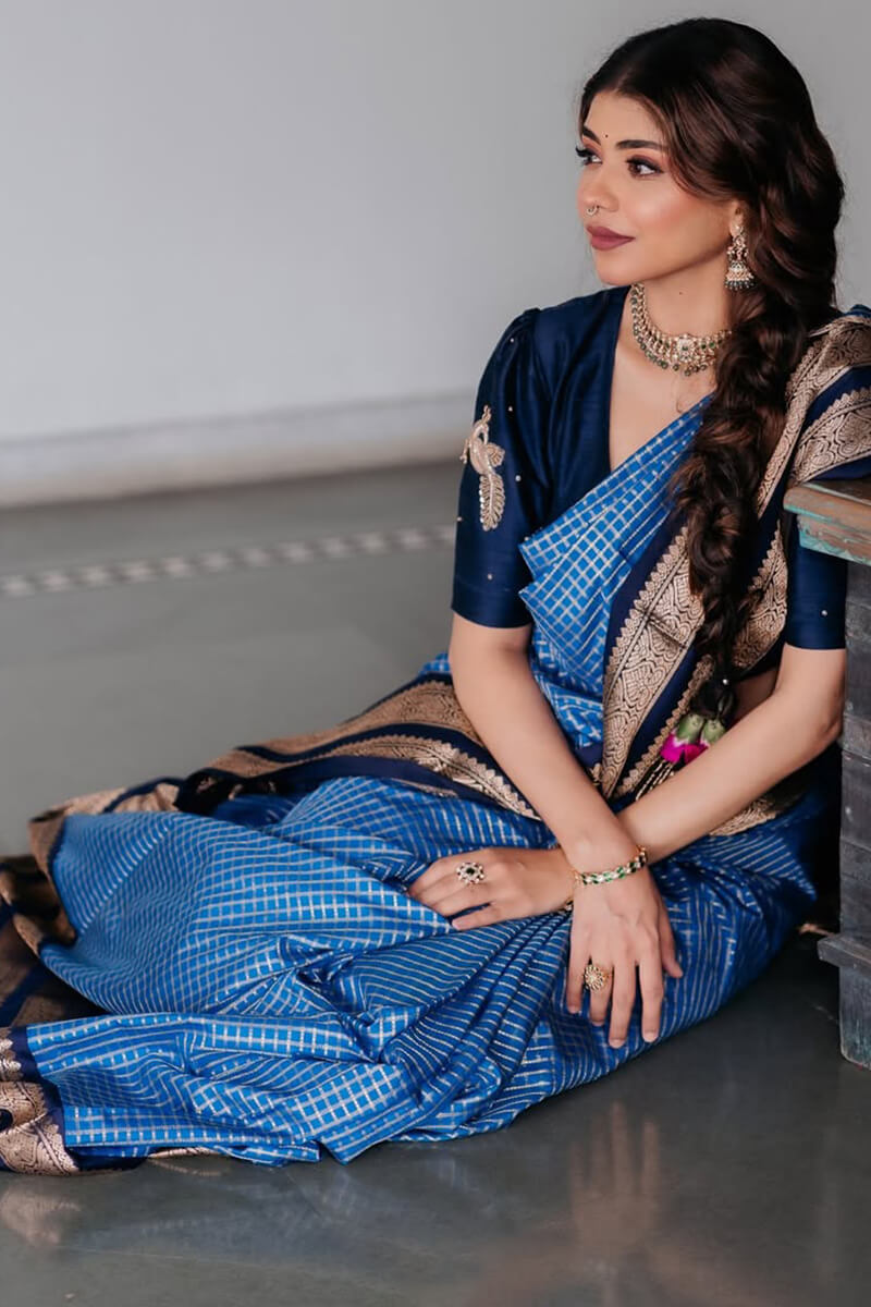 Splendorous Blue Soft Silk Saree With Nemesis Blouse Piece