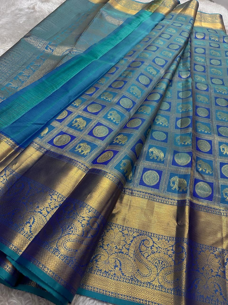 Felicitous Rama Soft Silk Saree With Stunning Blouse Piece