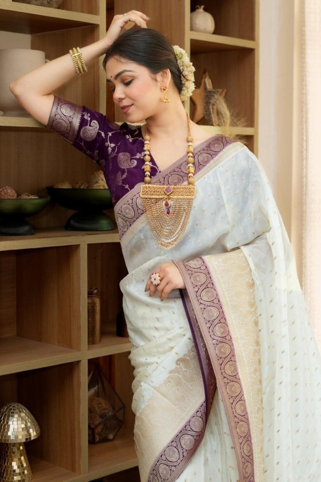 Sensational Beige Soft Silk Saree With Grandiose Blouse Piece