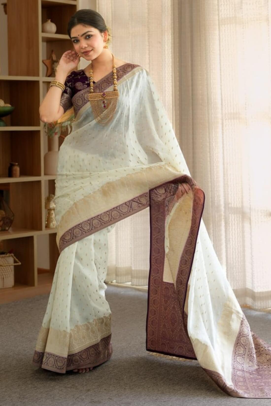 Sensational Beige Soft Silk Saree With Grandiose Blouse Piece