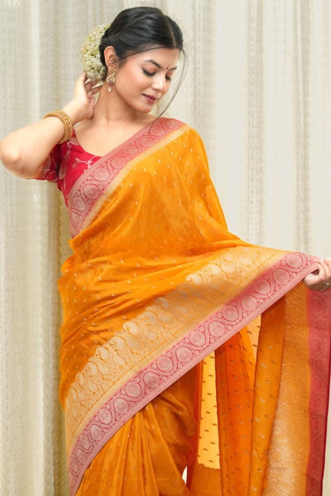 Seraglio Orange Soft Silk Saree With Pretty Blouse Piece