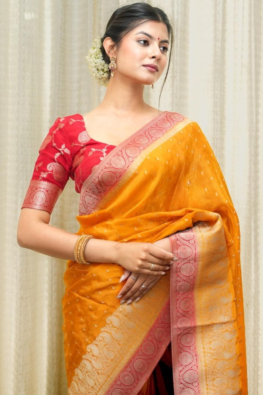 Seraglio Orange Soft Silk Saree With Pretty Blouse Piece