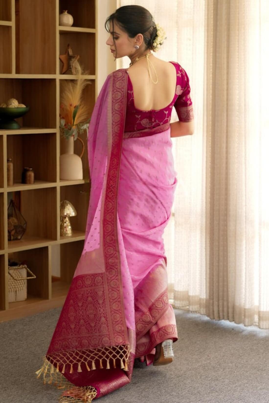 Propinquity Pink Soft Silk Saree With Whimsical Blouse Piece
