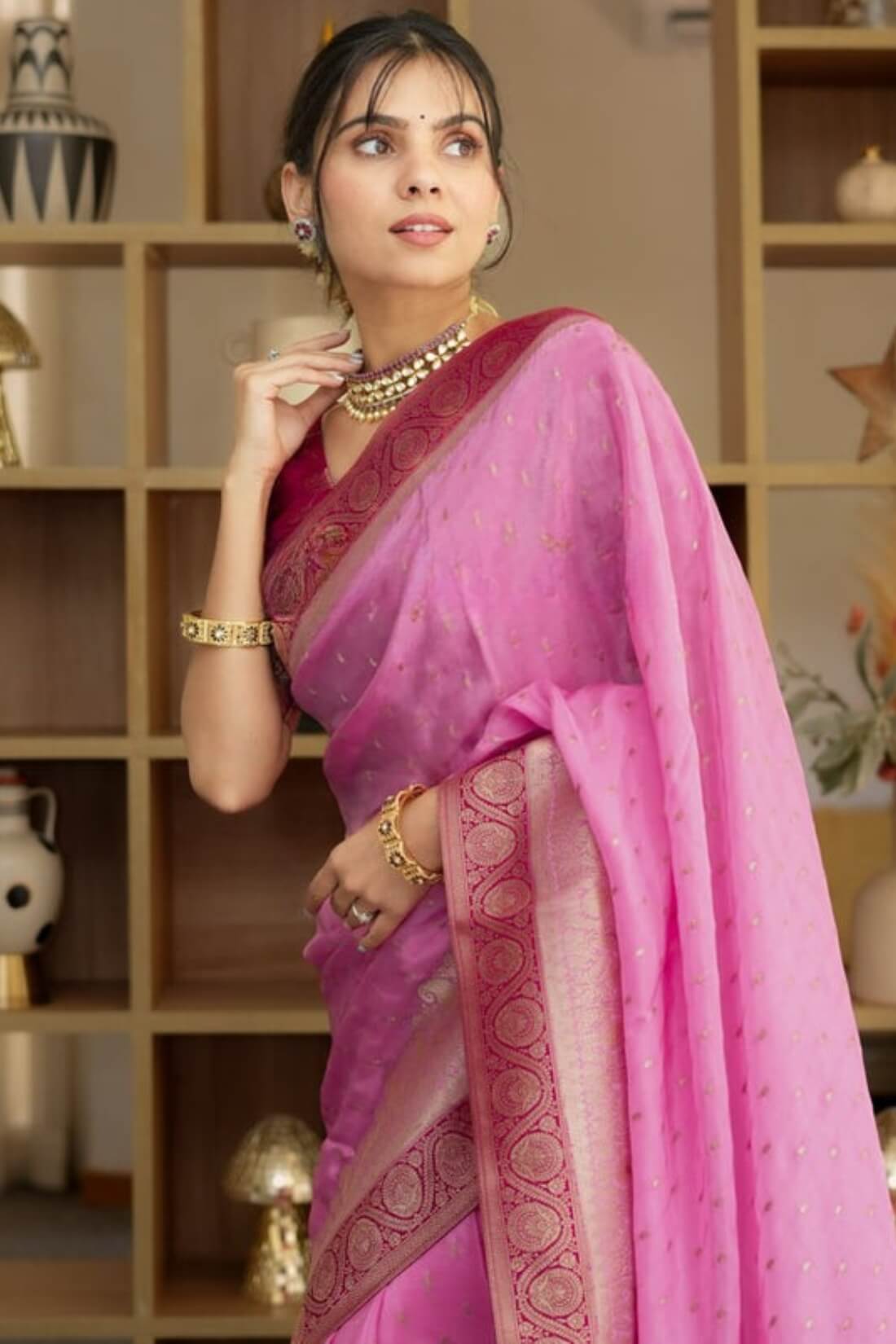 Propinquity Pink Soft Silk Saree With Whimsical Blouse Piece
