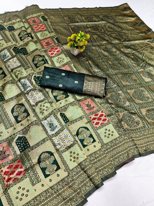 Artistic Green Soft Silk Saree With Super classy Blouse Piece