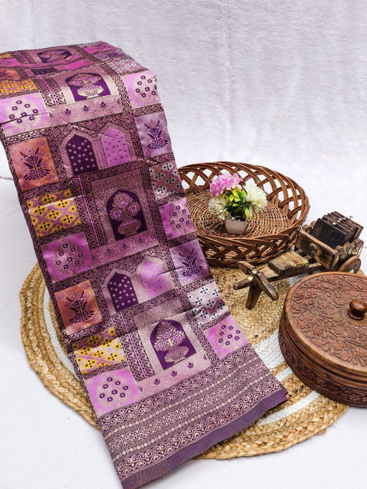 Trendy Lavender Soft Silk Saree With Beautiful Blouse Piece