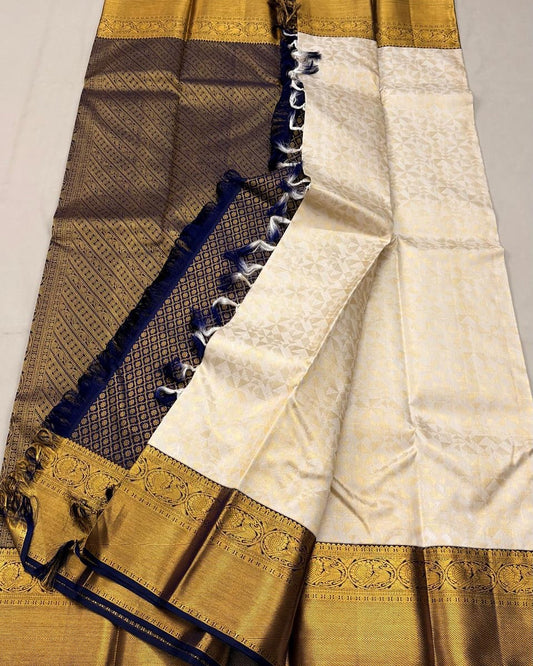 Splendiferous Off White Soft Silk Saree With Incredible Blouse Piece